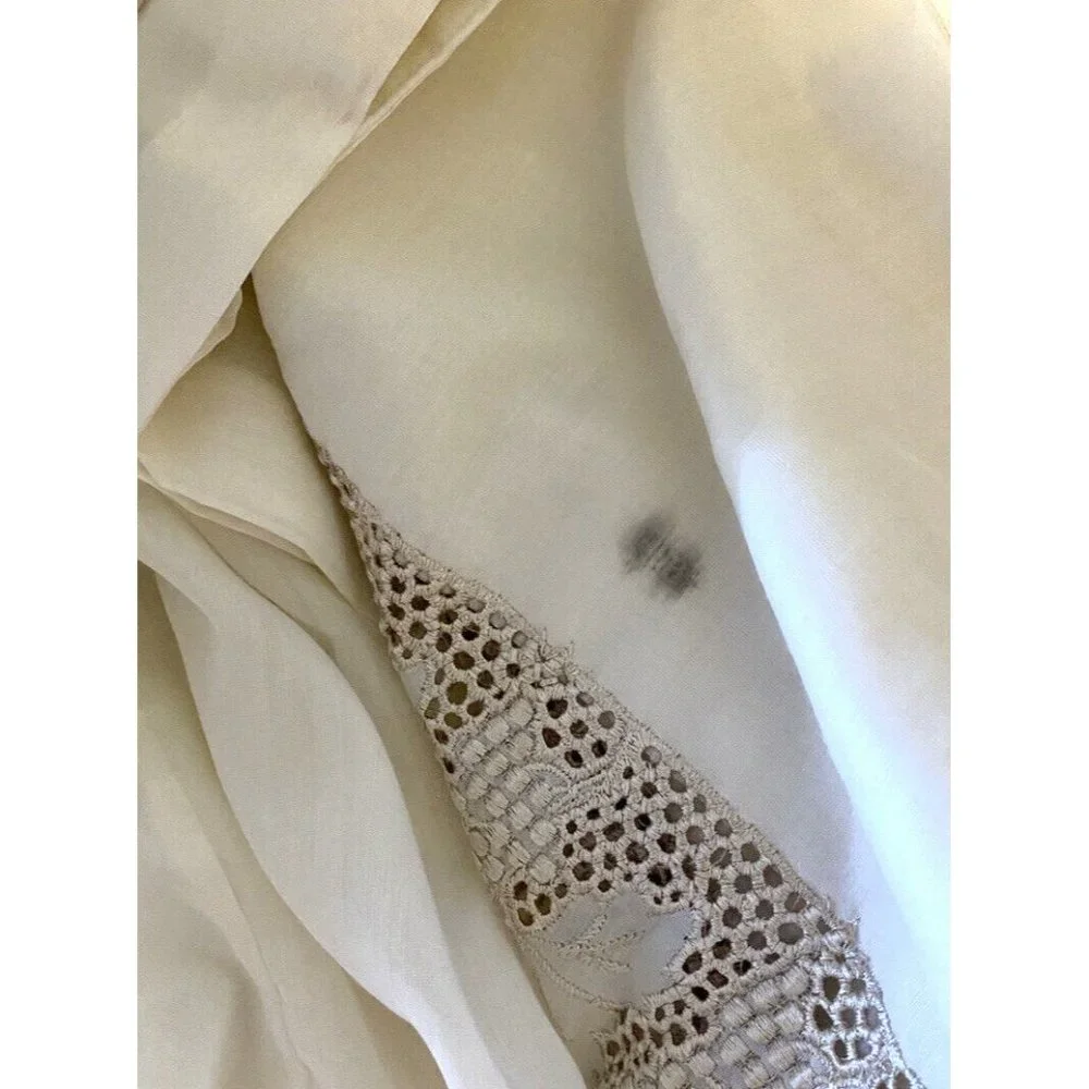 2 Vintage Pinch Pleat Ivory Drapes Panels Curtains 87 Long Off White Lace Border